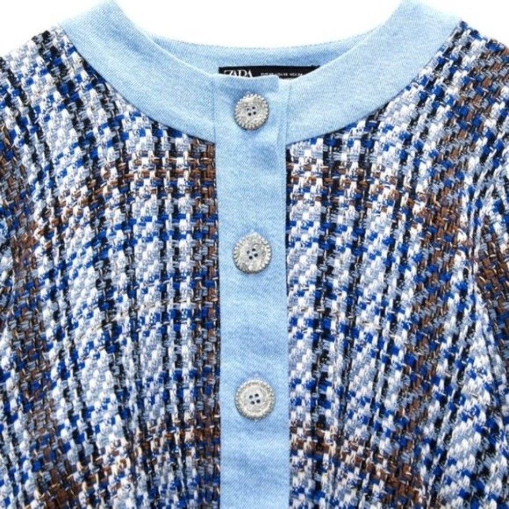 Zara Textured Combination Denim Top Size M - Picture 4 of 6